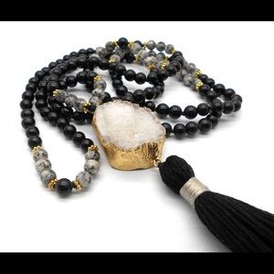 Black obsidian and marble druzy necklace